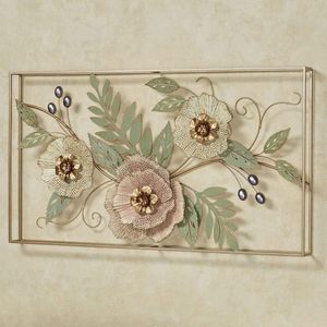 Décoration murale en métal floral, panneau décoratif rectangulaire, style shabby chic, cadre doré, décoration artisanale pour la maison - Product Image 1
