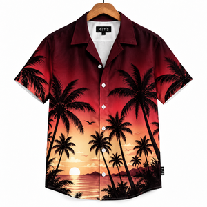 RITS <b>Men's</b> Hawaiian <b>Shirt</b> Short Sleeve <b>Tropical</b> Palm Tree Print Vacation <b>Shirt</b> Summer Breathable Fabric Turn-down Collar - Product Image 2