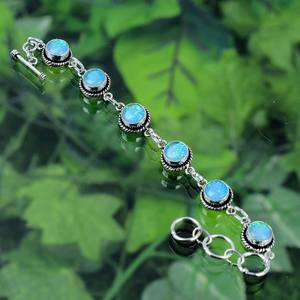 Bracelet à breloques en opale de feu bleu aqua facetté, fait main, en argent sterling 925 plaqué argent, bijoux de luxe, cadeau pour femme, réglable - Product Image 3