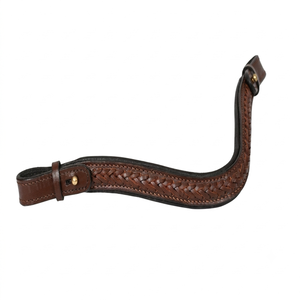 Frontal de cheval en cuir tressé à la main marron, forme incurvée profonde personnalisée, avec rembourrage doux en cuir de vache et boucle à bouton-pression. - Product Image 3
