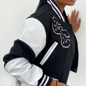 Unique Black Women's Cropped Varsity Bomber Slogan B Jacket Baseball Jacket For Women Crop Wool And Letterman Jacket For Women - Product Image 3