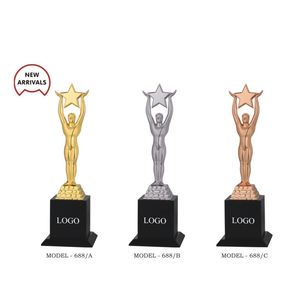Exquisite 12 Inch Brass Man Of The Match <b>Trophy</b> Golden Metal Star Shaped Dial Award For Corporate Recognition And Office Decor - Product Image 3