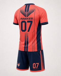 Conjunto de Uniforme de Fútbol para Hombre Fawkes, Naranja y Azul Marino, Cuello en V, Manga Corta, Absorbe la Humedad, Transpirable, Personalizable con Nombre de Equipo, Adulto, 100% - Product Image 2