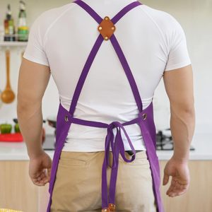 Nouvel Tablier Unisexe en Toile Violette 2026 avec Bretelles Croisées et Poches pour Restaurants, Barmans et Employés de Service – OEM - Product Image 2