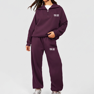 Ensemble de survêtement décontracté 2 pièces en molleton 100 % coton de haute qualité avec sweat-shirt à quart de zip et pantalon de jogging ample, logo personnalisé imprimé DTG - Product Image 1