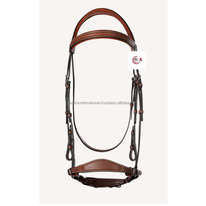 Riendas Hunter y brida de caballo de cuero de snaffle cosido de diseñador y banda nasal acolchada suave de ecuestre de alta calidad - Product Image 3