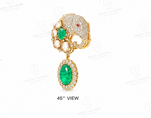 Premium <b>Elephant</b> Emerald Pendant Silver Brooch Pave Diamond Polki Accent Hanging Drop Royal Heritage Fine Jewelry Handcrafted - Product Image 6