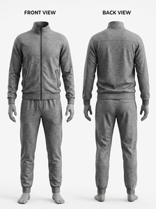 Men's Heather Gray Full Zip Tracksuit Set With Side Pockets Casual <b>Athletic</b> Wear Regular Fit Solid Color Jogger Pants and Jacket - Product Image 1
