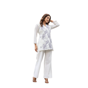 Nouvelle Collection : Ensemble Coordonné Femme Chic et Décontracté avec Broderie Florale – Haut et Pantalon Respirants pour l'Été - Product Image 4