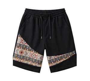 Shorts Bermuda Homme Noir Patchwork avec Cordon de Serrage, Imprimé Tribal, Style Décontracté, Broderie, Toile 100% Polyester - Product Image 6