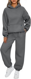 New Style Womens Warm Hoodie <b>Set</b> with Matching Jogger Pants Casual Two Piece Outfit Soft Fleece Loungewear Stylish Clothing - Product Image 2