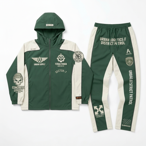 Ensemble veste et pantalon de survêtement en nylon imperméable pour homme avec logo brodé personnalisé par le fabricant - Product Image 1