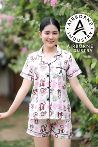 Womens monkey print pajama top short sleeve button up in soft studio <b>lighting</b> for sleepwear - Product Image 2