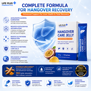 Gelatina para el Cuidado de la Resaca Sabor Naranja Pasión 100g 10 Sobres Suplemento para Adultos con Apoyo Hepático con Extracto de Cúrcuma y L-Glutatión - Product Image 3