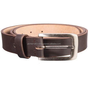 เข็มขัดลำลองหนังสีน้ำตาลสำหรับผู้ชายหัวเข็มขัดแบบกลัดเดี่ยวทำจากทองเหลืองโบราณปรับได้ทุกขนาด - Product Image 4