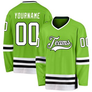 Design Your Own Hockey Jersey Customizable Long Sleeve Uniform With V-neck Green & White Stripes Personalized Apparel - Product Image 3