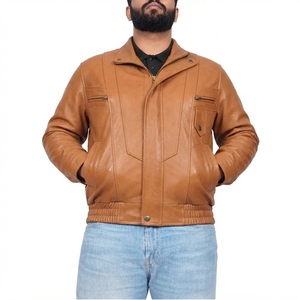 Blouson de motard vintage en cuir pour homme, chaud, imperméable et respirant, teint uni, style urbain, vente en gros OEM - Product Image 3