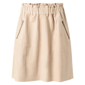 Women's Beige <b>Elastic</b> <b>Waist</b> A-Line <b>Skirt</b> With Zip Pockets Casual Knee-Length Solid Design All Seasons Wear - Product Image 1