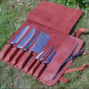 Étui de transport pour couteaux de chef en cuir véritable, anti-odeur, avec fermeture sécurisée par sangle, organiseur d'outils de cuisine portable - Product Image 1