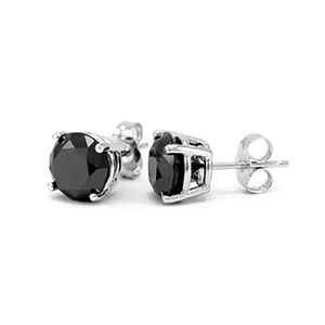 Sterling <b>Silver</b> 14K Gold Plated Women's <b>Stud</b> <b>Earrings</b> with Round Brilliant Cut Moissanite in Claw Setting - Product Image 6