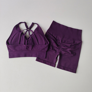 Women Yoga Set V Neck Sports <b>Bra</b> High Waist Shorts Ruched Butt Belt Elastic Waist Solid Moisture Wicking 2 Piece <b>Blue</b> Workout - Product Image 4