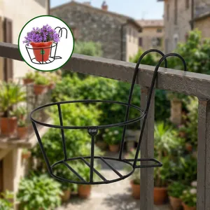 Support mural en métal noir pour pot de fleurs suspendu avec double crochet et panier en fil métallique rond, support durable pour jardinière murale - Product Image 5