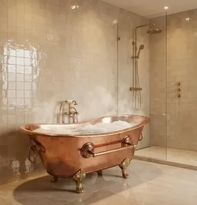 Bañera Independiente de Cobre Martillado de Diseño, Acabado Pulido, Ecológica, Moderna, para Interiores de Baños de Lujo - Product Image 2