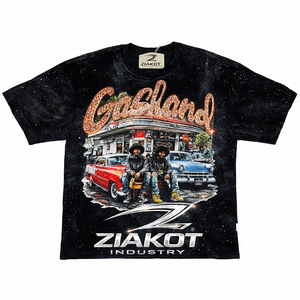 Camiseta Corta Personalizada con Estampado Gráfico de Coche Clásico para Hombre, Estilo Urbano, Algodón Negro, ZIAKOT Industry - Product Image 1