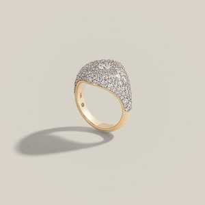 Round Cut Lab Grown <b>Diamond</b> Signet <b>Ring</b> 12mm Wide Modern Finish Pave Set Luxury Pinky Statement Promise <b>Rings</b> 14K 18K Solid Gold - Product Image 4