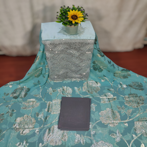 Tissu en Chiffon de Qualité Supérieure, Dernière Mode Somalienne Fransawi Dirac avec Motif Floral et Paillettes Argentées Complexes pour Tenues Décontractées - Product Image 1