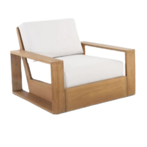 Chaise longue d'extérieur moderne en teck massif, profil bas, accoudoir plat, coussin blanc, personnalisation OEM disponible. - Product Image 1