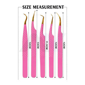 Ensemble de pinces à cils professionnelles en acier inoxydable, 5 pinces à cils à pointe en fibre Diamond Grip, couleur rose, extensions de cils, beauté - Product Image 3