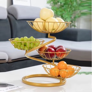Custom Design Gold Plated Round Wrought Iron 3 Layered Fruit Object <b>Basket</b> Metal <b>Wire</b> <b>Storage</b> <b>Basket</b> <b>for</b> Home Hotel - Product Image 4