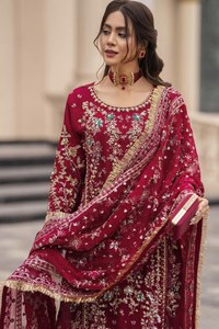 Fournisseur en gros : Nouveau design de tissu en soie jacquard épais, taille M-XXL, Salwar Kameez trois pièces pour mariée et femme, idéal pour les fêtes - Product Image 3