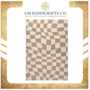 Best Price Modern Geometric Checkered Area Rug Rectangle Wool Polyester Flat Weave Non-Slip Rubber Backing Living Room Use - Product Image 2