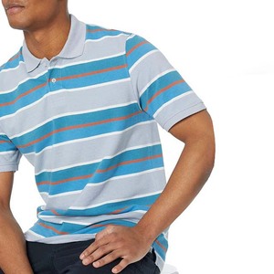 Men's Striped Short Sleeve Knitted <b>Polo</b> Shirt Casual Blue Gray <b>Orange</b> Pattern Regular Fit - Product Image 5