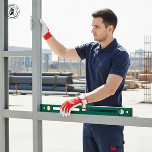 Gants de travail en cuir blanc avec dos tricoté rouge, bouts des doigts antidérapants, poignet élastique, sans latex, gants de sécurité - Product Image 2