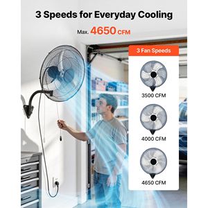Ventilatore oscillante da parete da 20 pollici, 3 velocità, angolo di rotazione regolabile, lunga gittata del flusso d'aria, ventilatore da parete meccanico AU/US - Product Image 4