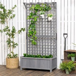 Fioriera Rialzata da Giardino in Legno con Traliccio per Piante Rampicanti, Supporto per Vasi da Esterno, Modello: Fioriera Rialzata - Product Image 1