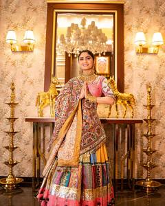 Malai Faux Georgette Beautiful Real Mirror Work Golden Gota Zari Lace Work Floor-Length Quick Dry Wrinkle Free Sun Protection - Product Image 5