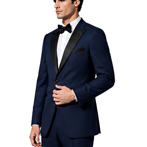 Veste de smoking ajustée bleu marine pour homme, de qualité supérieure, à un bouton, pour marié, mariage, revers pointu noir, manteau formel pour homme - Product Image 3