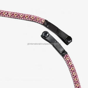 Personnalisé Rose Bicolore 3 Rayures Cristaux Diamante Bling Forme de Vague Noir Cuir Véritable Cheval front bande pour Bride en Plein Cob - Product Image 6