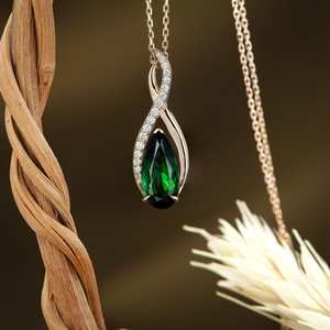 Hallmark Silver Love's Green Jade Pendant 10K Rose Gold Rhodium Plated Claw Setting - Product Image 1