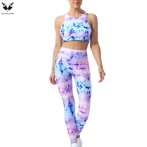 Ensemble de sport pour femmes, tie-dye pastel, ultra-extensible, legging de fitness, soutien-gorge de sport à col rond, ensemble de deux pièces assorties - Product Image 4