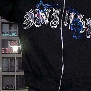 Sweat-shirt graphique pour homme en molleton, pull en coton mélangé de qualité supérieure, coupe oversize, avec fermeture éclair intégrale et strass, pour femme - Product Image 5