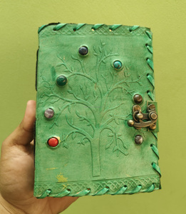 Carnet de croquis en cuir pleine fleur avec impression UV sur papier de coton fait main, format A5, motif hibou, reliure en cuir d'agate, fabrication artisanale - Product Image 2