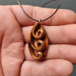 Wooden Spiral Pendant Necklace Tan Color Natural Finish Handcrafted Wood Jewelry - Product Image 5
