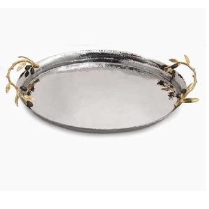 Plateau rond en métal simple pour restaurant, hôtel, maison, mariage, plateau de service alimentaire, plateau de rangement pour salle de bain, comptoir de toilette, plateau alimentaire en métal - Product Image 2