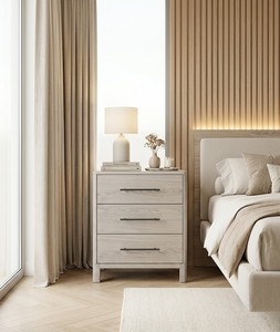 Minimalist 3-Drawer <b>Solid</b> Oak Eco-Friendly Contemporary Nightstand with Storage for Bedroom Furniture - Product Image 1
