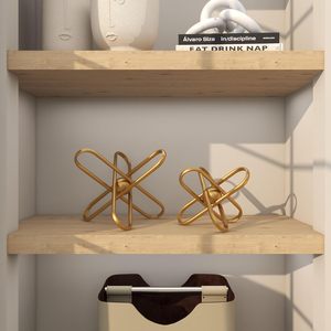 Juego de 2 esculturas de orbe de metal dorado modernas hechas a mano, adorno decorativo de mesa, decoración contemporánea abstracta para el hogar. - Product Image 4